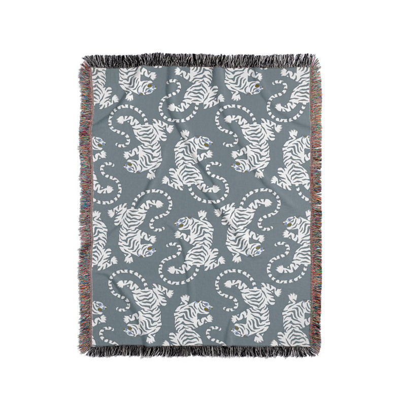 Jeté en mélange de coton Leonard Tiger, Bleu gris / blanc cassé, L 60 po x l 50 po