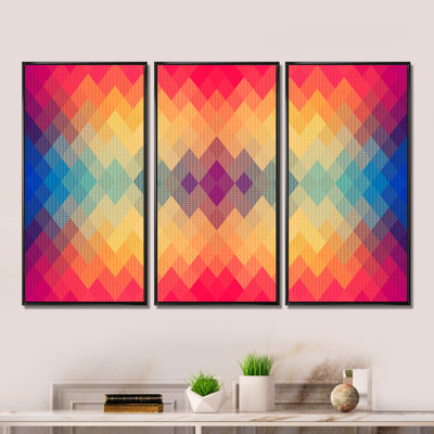 Motif géométrique coloré - ensemble de 3 impressions sur toile flottante