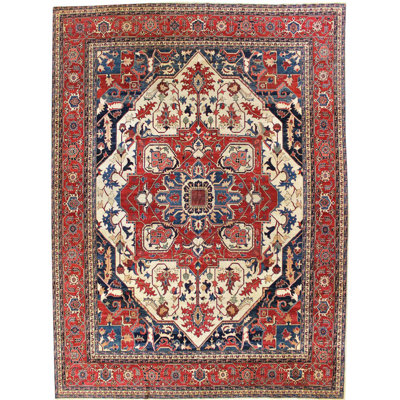 One-of-a-Kind 13'10" x 17'6" New Age Area Rug in Ivory/Rust/Navy
