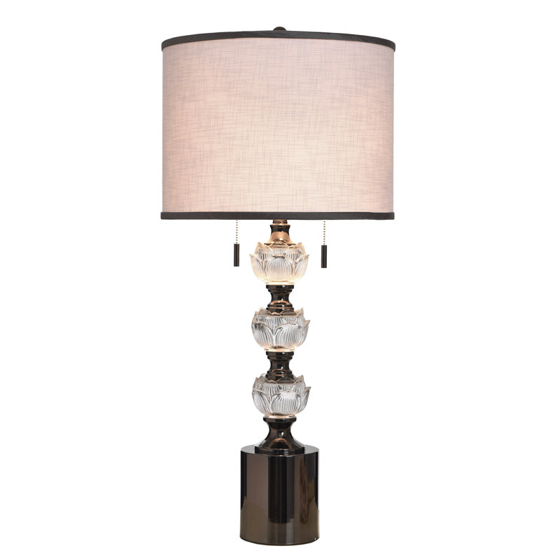 Lampe de table en verre Coralie - argent Hayla - abat-jour blanc
