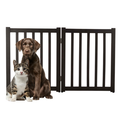 Freestanding Dog Gate - 2-Panel Foldable Indoor Pet Fence - 40x24-Inch Wood Dog Gate for Stairs, Hallways, or Doorways by PETMAKER (Brown)