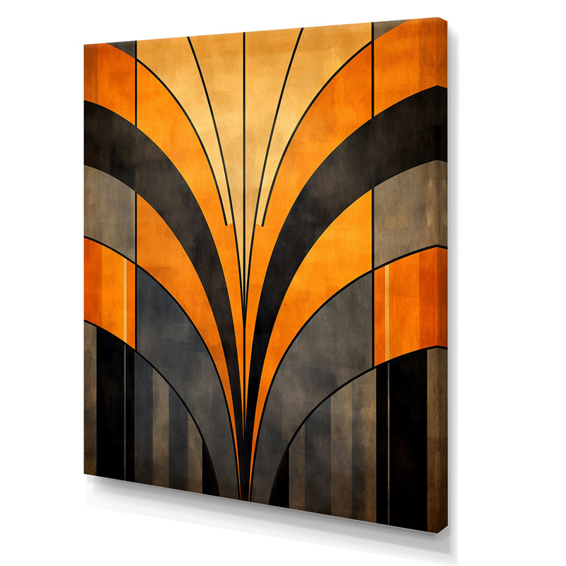 Vecteurs orange et gris - formes abstraites, art mural, H 40 po x l 30 po x P 1,5 po, Toile tendue