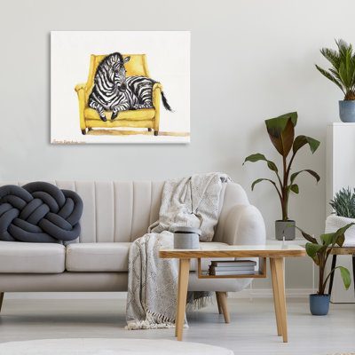 Mignon zèbre sur toile jaune, par George Dyachenko