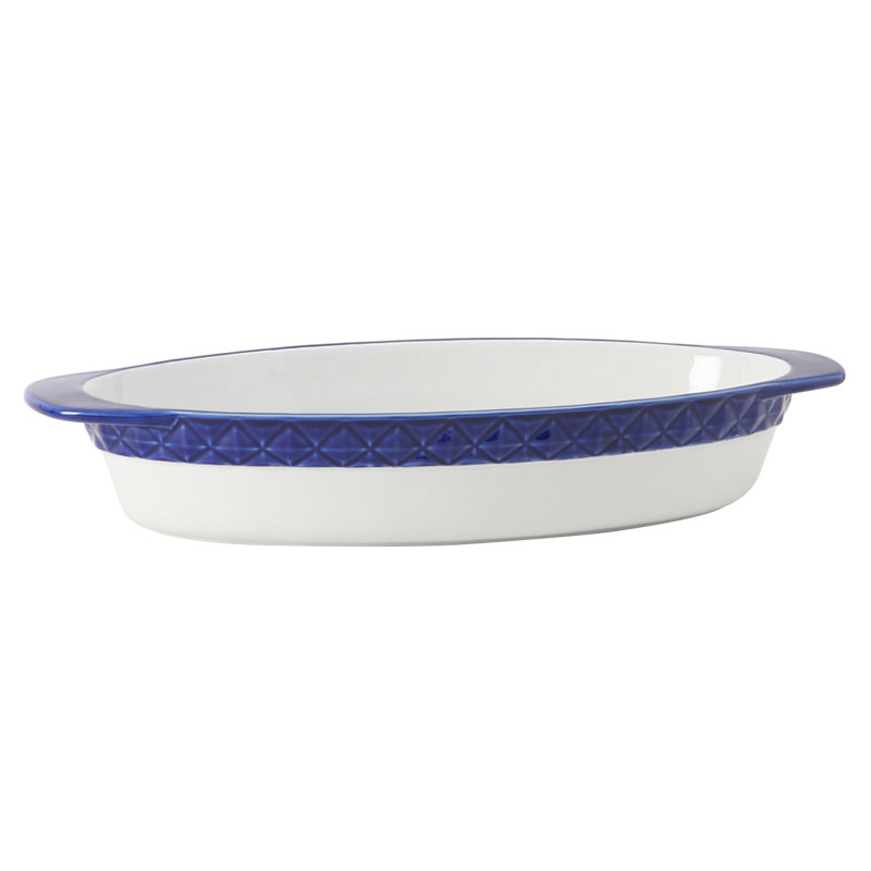Casserole ovale 3-1 / 2 pte 17-3 / 4 po ShowTux (15-3 / 4 po sans poignée) x 8-1 / 2 po x 3 po, Blanc éclatant / bleu