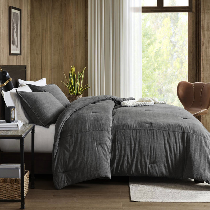 Édredon en sergé très grand / très grand 3 pièces - respirant et confortable, délavé à la pierre, rembourré pour plus de chaleur, décor polyvalent,