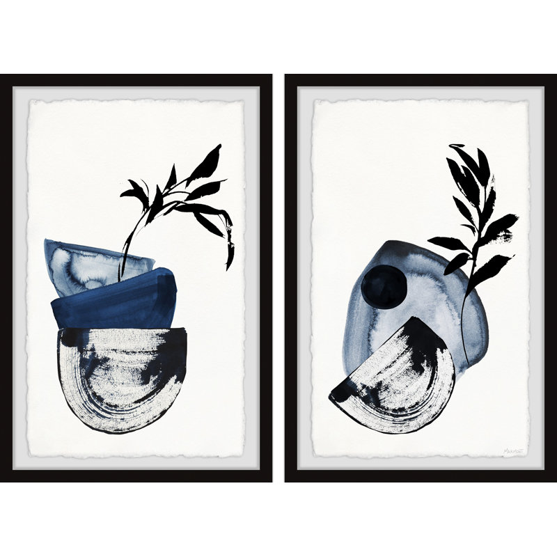Blue Vase Centerpiece by Marmont Hill - 2 Piece Single Picture Frame Painting Set, 91"H x 61"W x 3.81"D