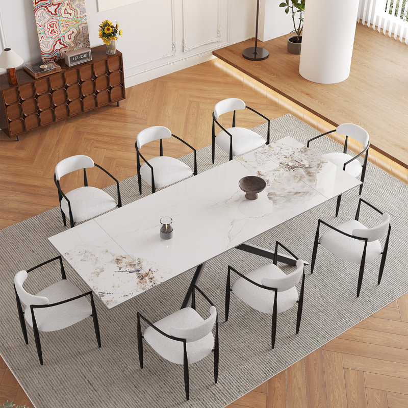 Ensemble de salle à manger 9 pièces Loubid, Blanc / noir, Chanel