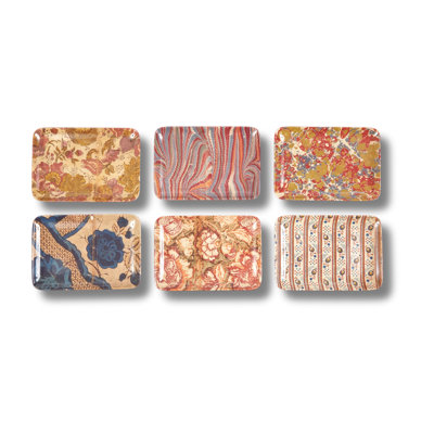 ANTIQUE WALLPAPER VALET TRAYS SET/6
