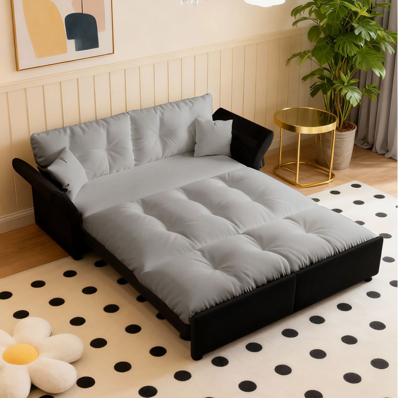 Canapé-lit convertible 3-en-1 Burwell, Velours gris velours