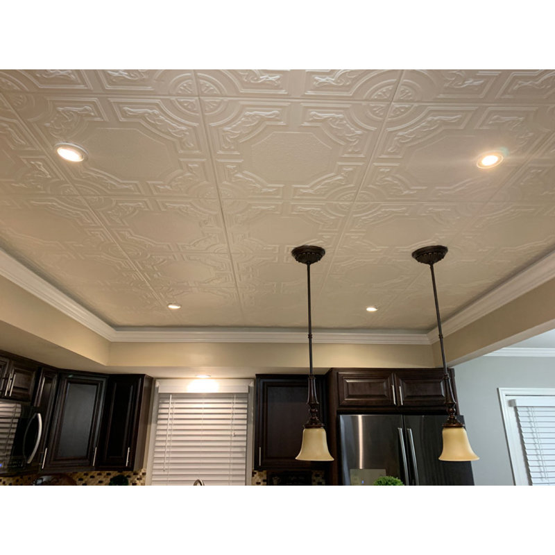 Carreau de plafond en polystyrène à collage 1,6 pi x 1,6 pi Evergreen, Blanc familier