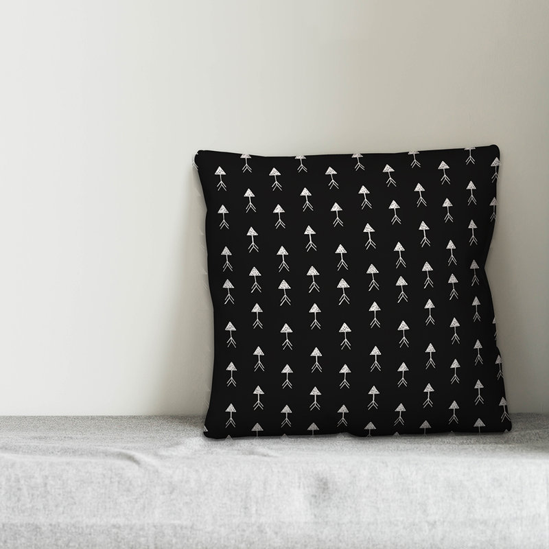 Polka Dots Reversible Throw Pillow, 16" x 16", Black/White Geometric 6