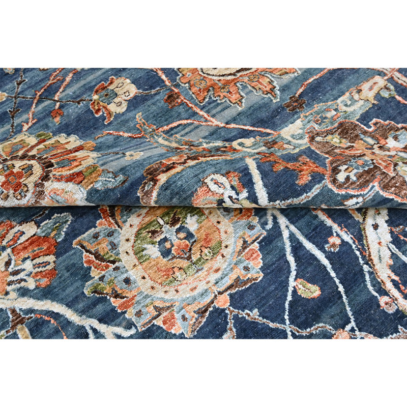 High-Quality Hand-Knotted Wine Area Rug, Dark Blue, Rectangle 8' x 10'