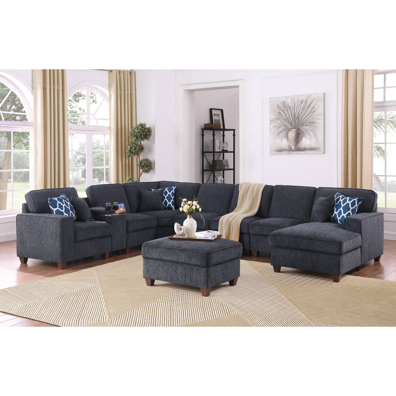 9 - Piece Upholstered Sectional, Dark Gray Chenille