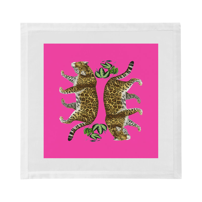 Leopard Seeing Double Cotton Blend Square Napkins, Hot Pink