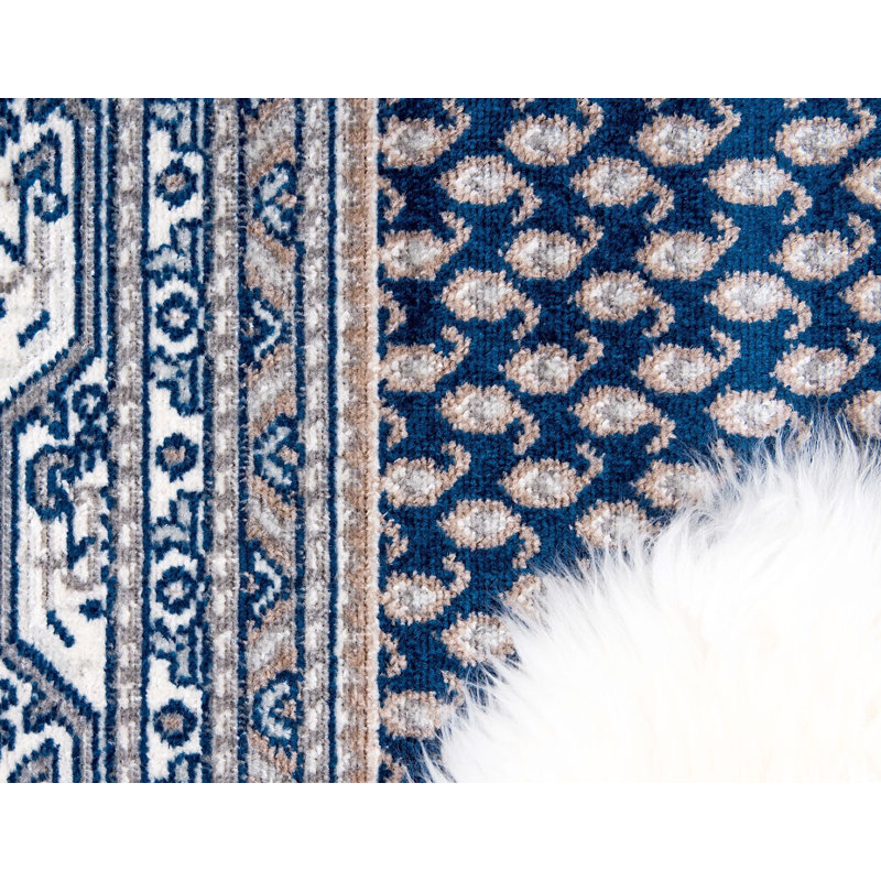 Blue and Gray Rectangular Stain-Resistant Synthetic Area Rug