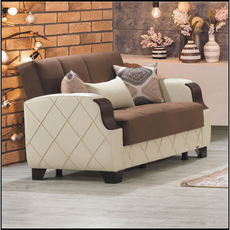 Causeuse convertible rembourrée avec rangement, brun foncé, Brun, Crème, crème