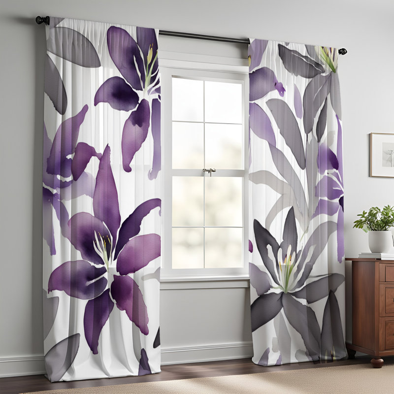 Paire de rideaux semi-transparents en polyester Honalee, L 20 po x L 61 po