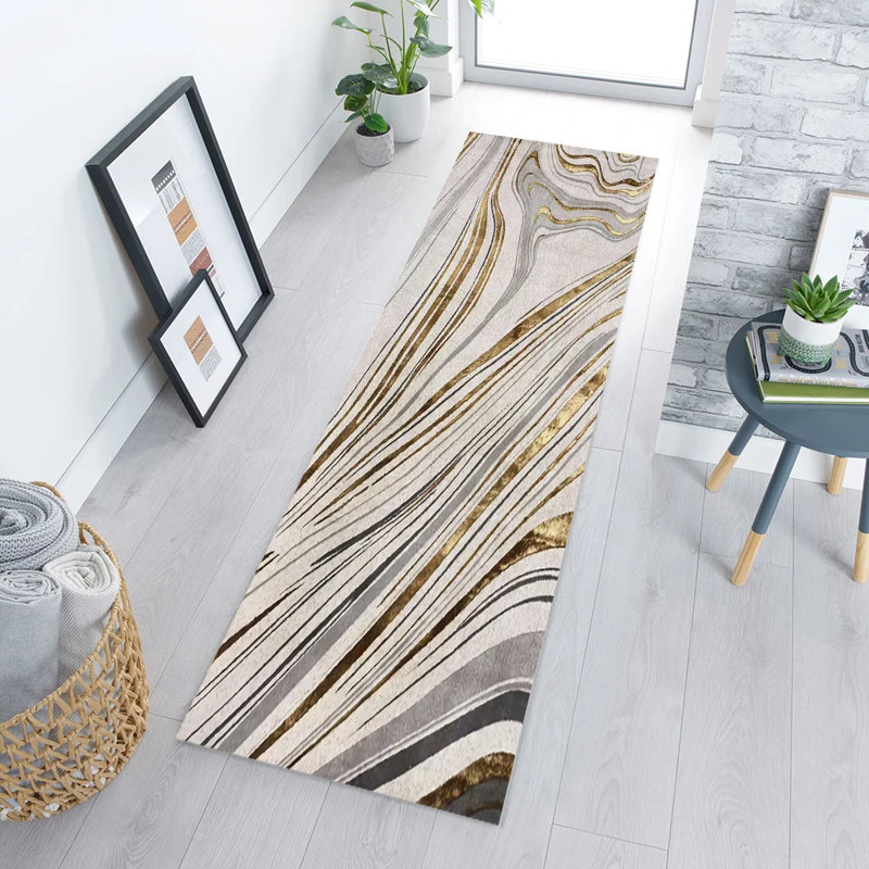 Tapis de couloir de luxe abstrait 2 pi x 8 pi avec motif de marbre