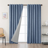 Linen Texture Two-Tone 100% Blackout Back Tab Curtain Pair