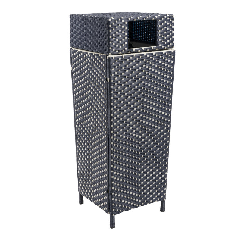 Keaton Modern 24.13-Gallon All-Weather Wicker/Metal Lidded Hideaway Outdoor Trash Can, Navy/White