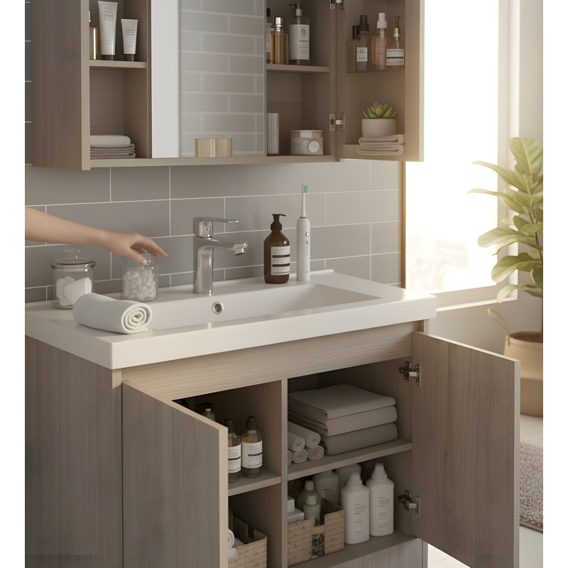Bathroom Furniture Suite-Grey Bathroom Storage-Bathroom Set with Mirror-Grey Vanity Unit