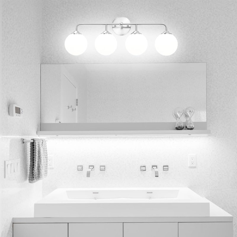 Luminaire de meuble-lavabo moderne avec abat-jour en verre blanc laiteux, applique murale 2 lumières pour salle de bain, miroir et coiffeuse, fixation réversible, compatible avec une ampoule E26