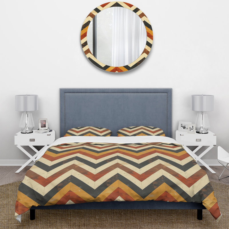 Ensemble de housse de couette Brown Chevron Glam Print VI - Midcentury, Housse de couette simple + 2 taies décoratives st