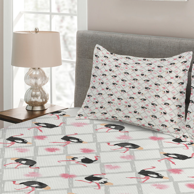 Ostrich Eclectic Polyester Coverlet, King Bedspread + 2 Shams