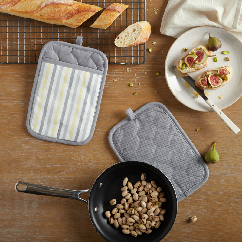 Porte-casserole à rayures Martha Stewart, Gris / Jaune