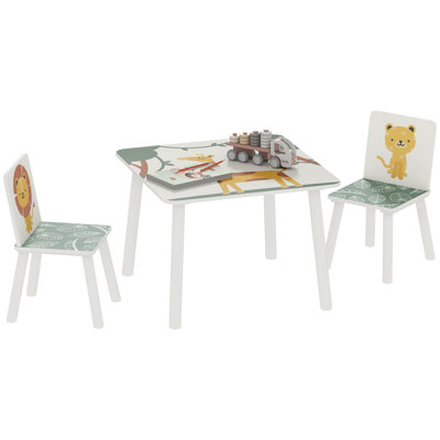 AIYAPLAY 3-Piece Kids Table and Chair Sets with 2 Chairs Star Pattern Green