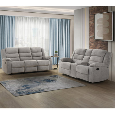 2-Piece Set: Reclining Sofa & Console Loveseat, Brown-Grey