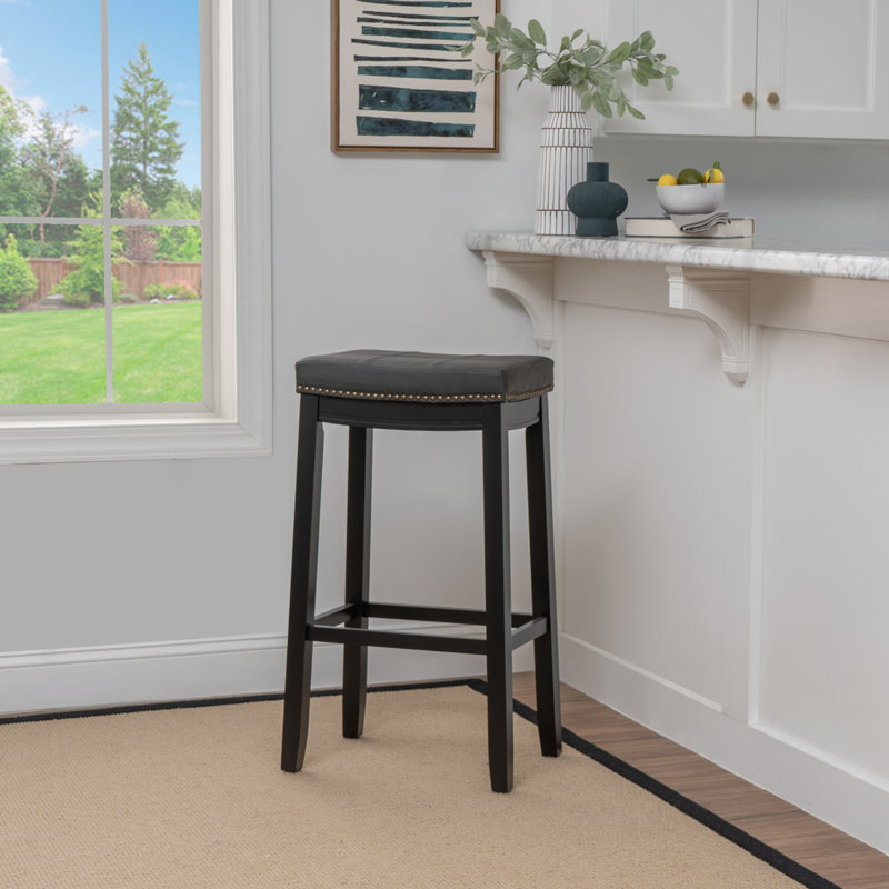 Bartonville Counter & Bar Solid Wood Backless Stool with Upholstered Seat, Bar Stool (32.25" Seat Height)
