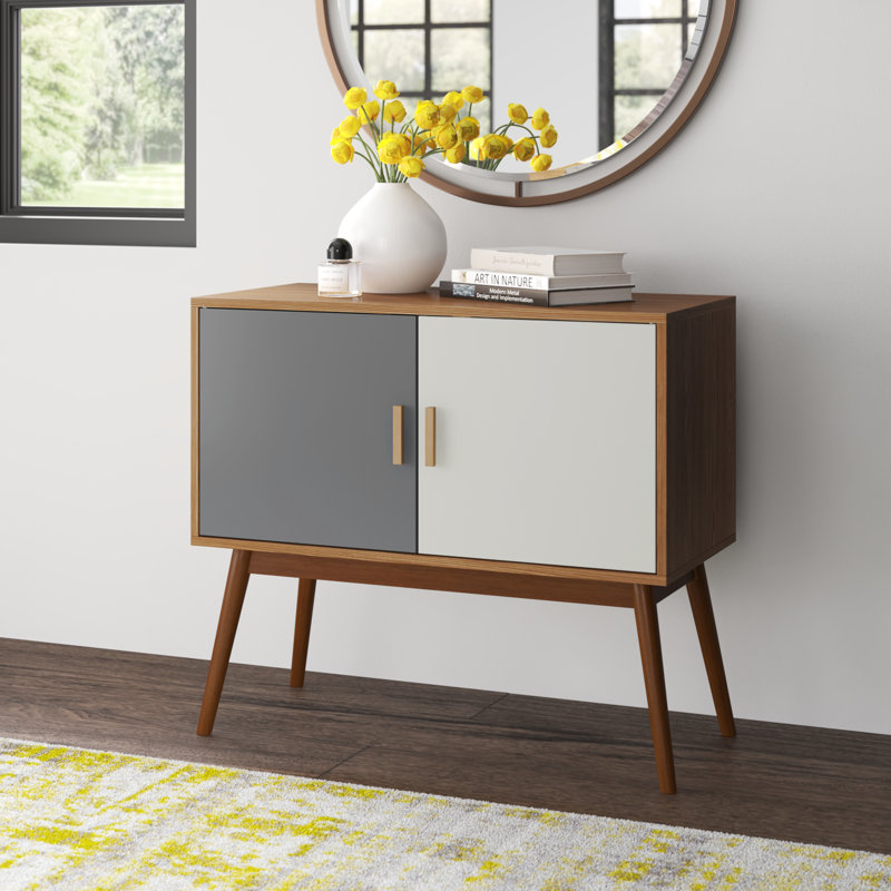 Asten Storage Console with Cabinet and Shelves, Light Walnut