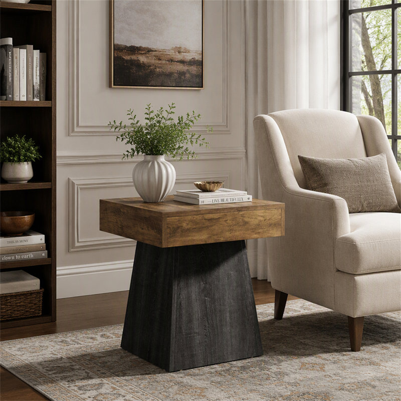 Table de bout 19,6 po, petite table de chevet carrée avec base large