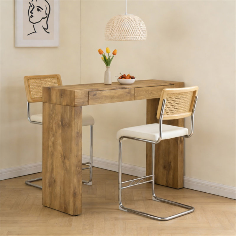 Ensemble de 2 pièces de chaise de bar en cuir PU, jumelé à une table de bar à grain de bois, avec fonction de rangement, convient aux restaurants et aux cafés