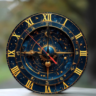 Décoration murale rétro horloge céleste à chiffres romains dorés