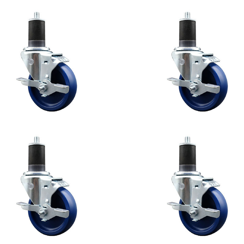 Ensemble de roulettes extensibles solides en poly pivotant avec frein SCC TLB 4 po x 1-5 / 8 po