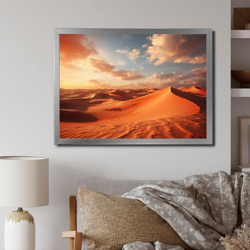 «African Sahara Dreams I» sur toile, H 12 po x l 20 po x P 1 po, Cadre simple argenté