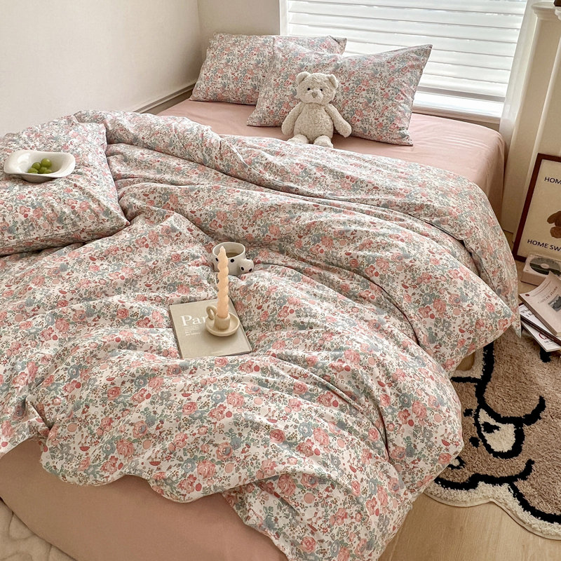 Ensemble d'édredon en microfibre, Twin XL Comforter + 2 Standard Shams, Pink/Green Floral