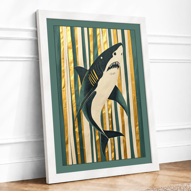 Primal Shark Graphic - Framed Print, A3 - 42.0 x 29.7 cm, White