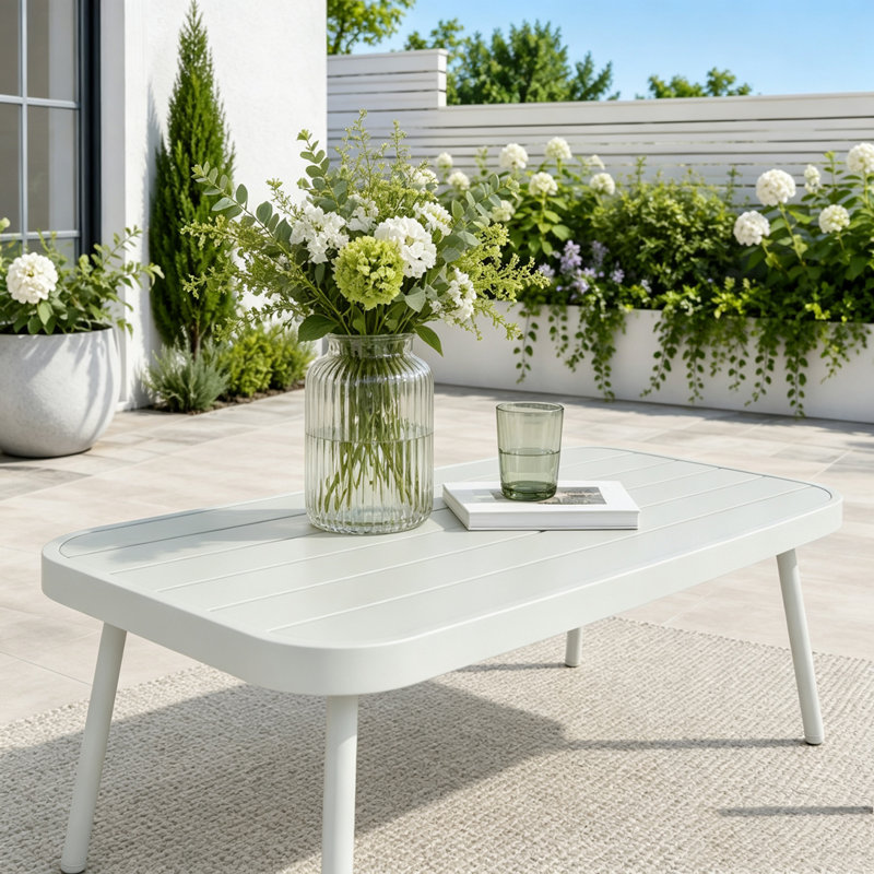 Causeuse et table en acier, Green,Off White