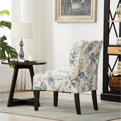 Fauteuil d'appoint sans accoudoirs avec imprimé de feuilles bleues et revêtement en tissu