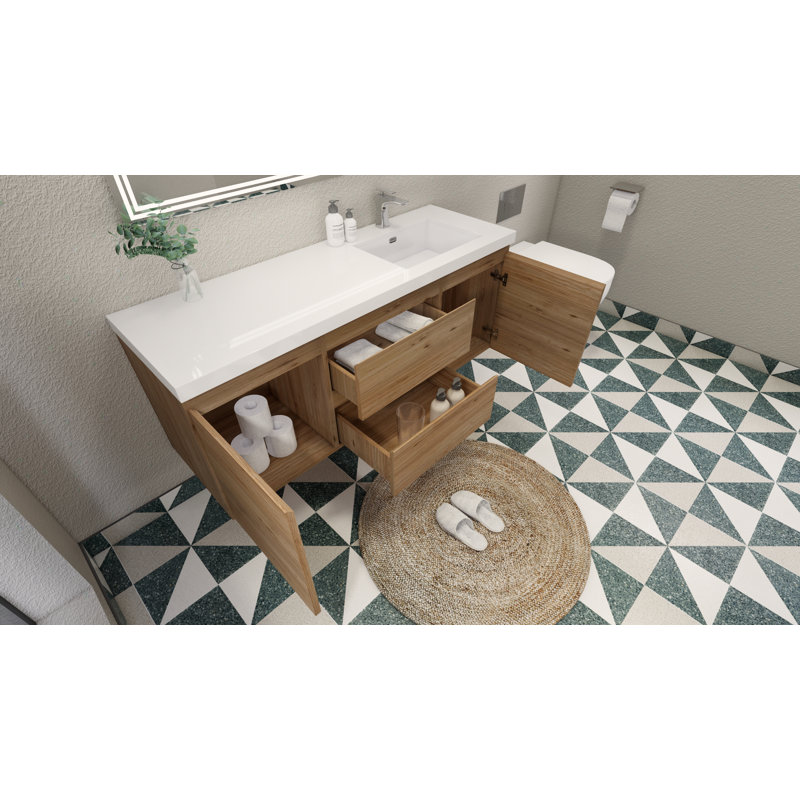 Single Bathroom Vanity with Acrylic Top, Natural Oak
