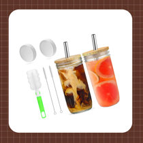 20 Oz Glass Cups With Bamboo Lids And Glass Straw - 4pcs Set Beer Can  Shaped Drinking Glasses, Iced Coffee Glasses, Cute Tumbler Cup For  Smoothie, Bob