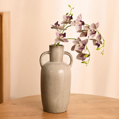 Beige Ceramic Cylindrical Vase With Reactive Glaze, 10.8" Tall, Modern Rustic Decor, Watertight, Ideal For Fresh Flowers, Centerpieces, Gifts For Home & Weddings
