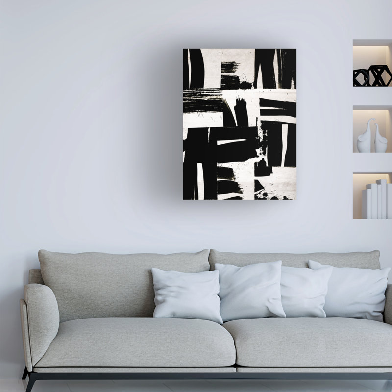 Art abstrait sur toile, noir et blanc, H 19 po x l 14 po