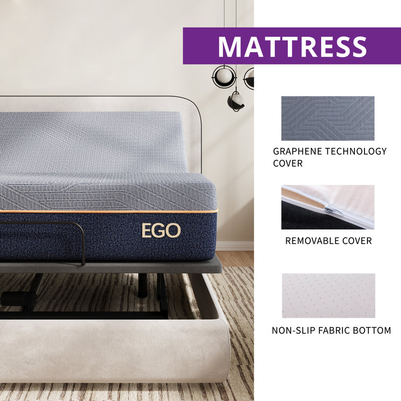 Zero Gravity Adjustable Bed With 12" Memory Foam Mattress, Wireless Remote Control, Twin XL