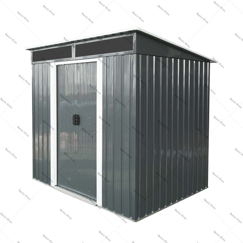 Outdoor Metal Storage shed with Lockable Sliding Doors and Transparent plate for Garden, Lawn, Black White