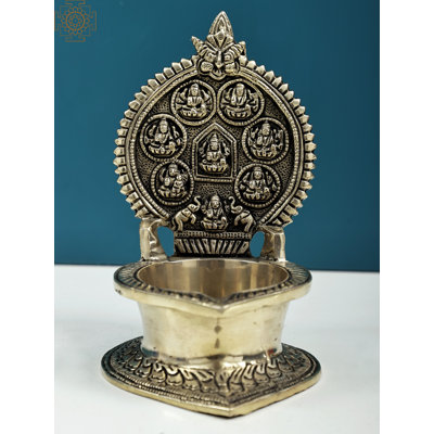 Handmade 7-Inch Brass Ashtalakshmi Diya – Auspicious Multi-Goddess Lakshmi Lamp for Puja, Rituals, and Spiritual Home Decor