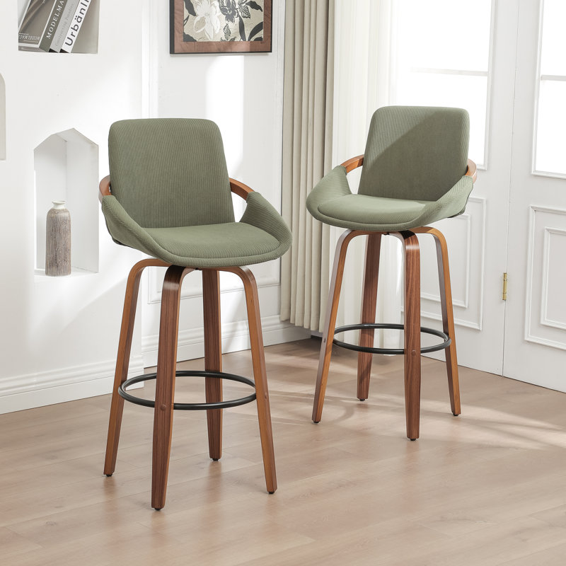 Swivel Upholstered Bar Stool, Green/Corduroy, Bar Stool (76.2cm Seat Height)
